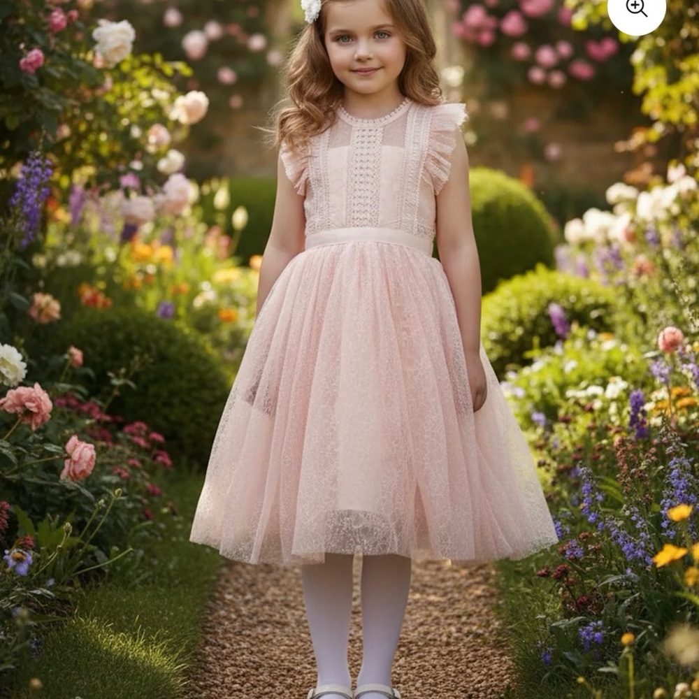 Trish Scully Clarissa Pale Peachy Pink Lace Dress with Delicate Details